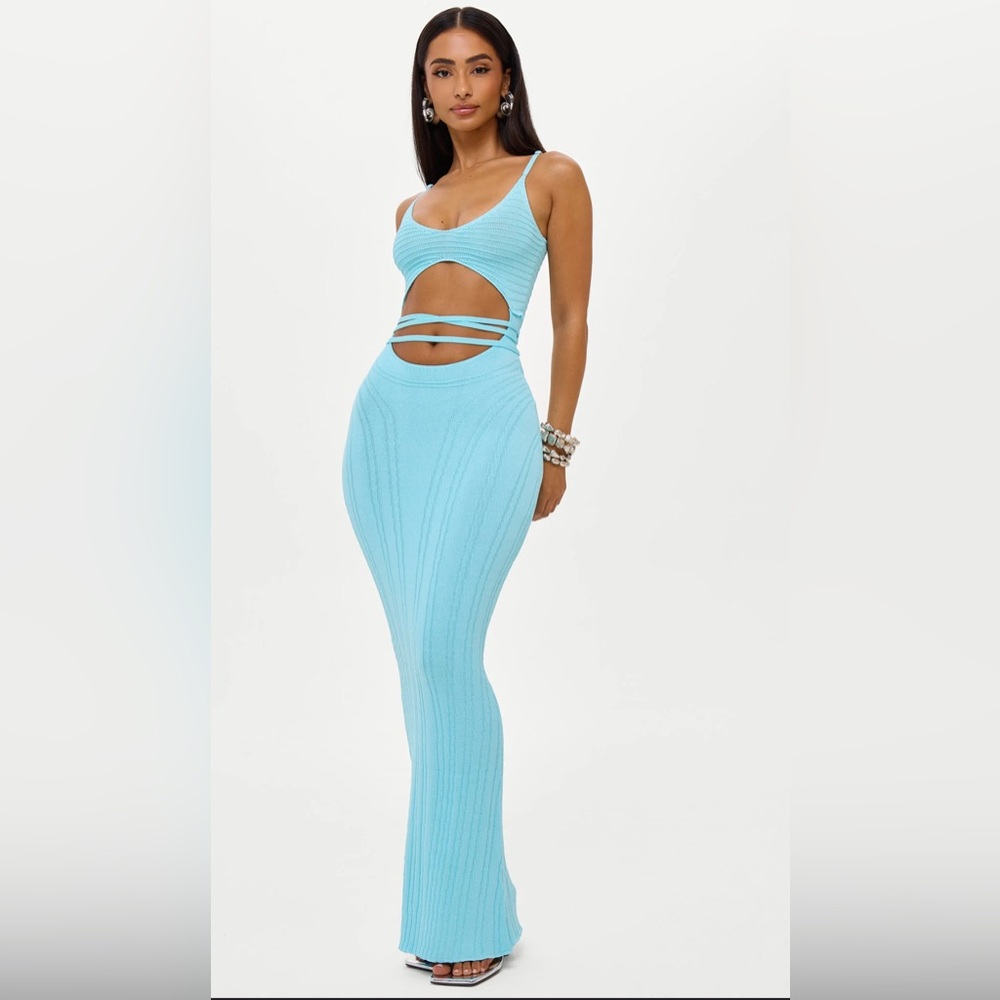 MURCI JULES CUT OUT KNITTED MAXI DRESS IN BLUE
